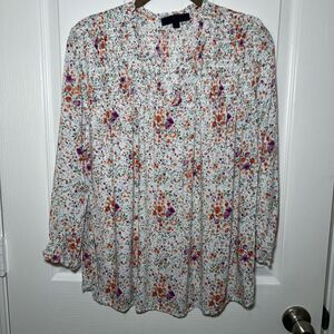 Rachel Roy Floral Peasant Blouse Smocked Women's Large Romantic Cottagecore